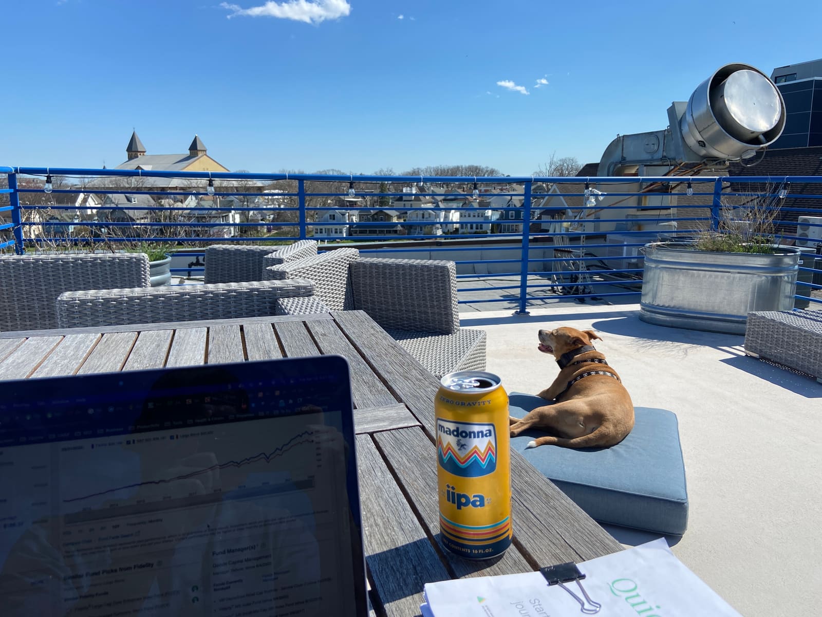 Rooftop sunset with ocean and city views